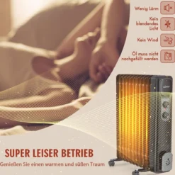 Ölgefüllter Heizkörper Tragbare Elektroheizung mit 3 Heizstufen 50 x 24 x 62 cm Schwarz
