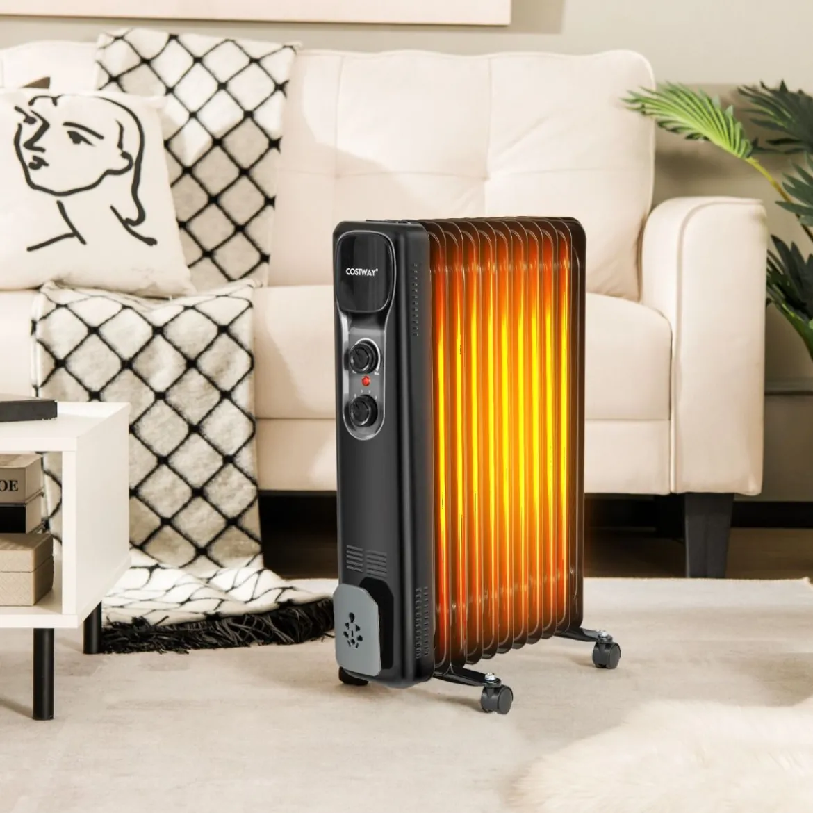 Ölgefüllter Heizkörper Tragbare Elektroheizung mit 3 Heizstufen 50 x 24 x 62 cm Schwarz
