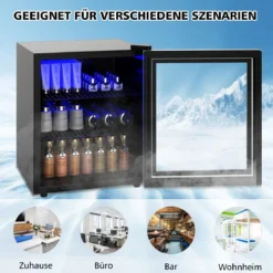 46L Getränkekühlschrank mit Glastür Flaschenkühlschrank 44,5 x 46 x 49,5 cm Schwarz
