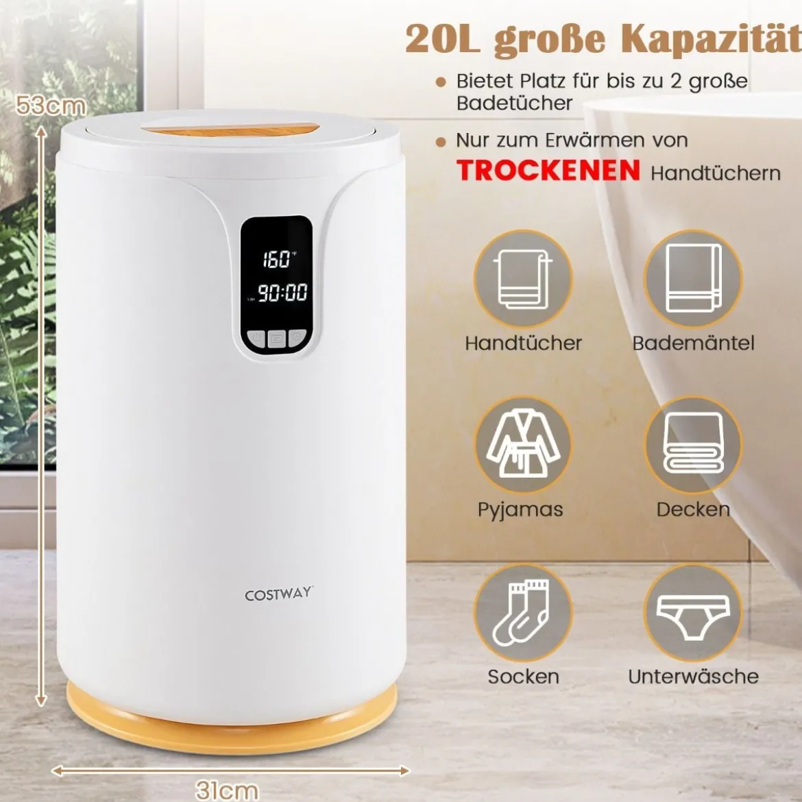 20L Handtuchwärmer Eimer mit LED Licht Handtuch Wärmegerät Heizeimer für Handtücher