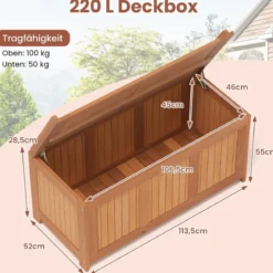 220L Holz Gartenbox mit Deckel Holztruhe bis 150 kg Belastbar Auflagenbox Aufbewahrungsbox