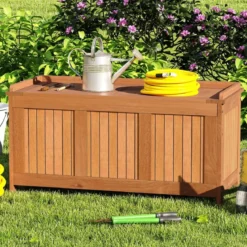 220L Holz Gartenbox mit Deckel Holztruhe bis 150 kg Belastbar Auflagenbox Aufbewahrungsbox