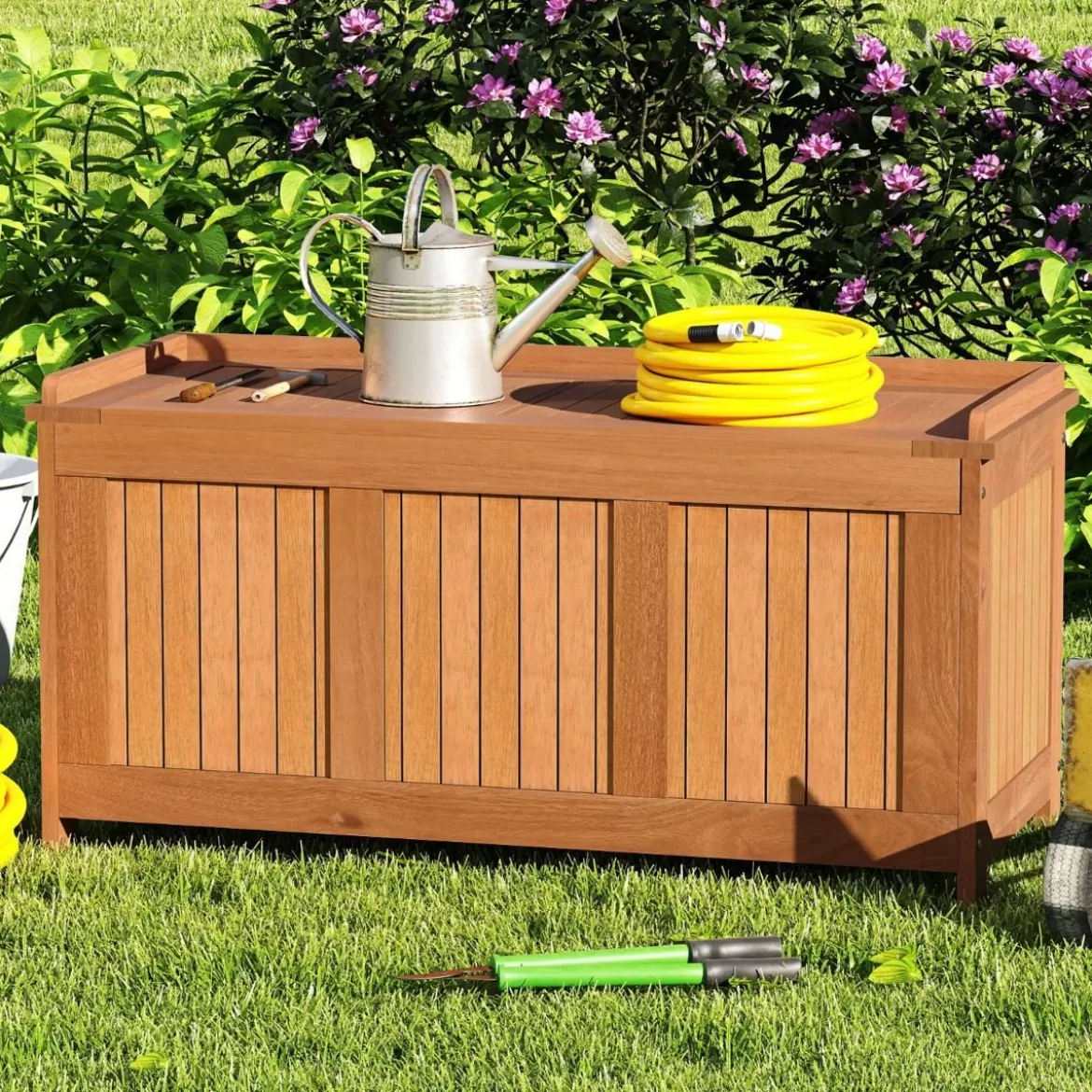 220L Holz Gartenbox mit Deckel Holztruhe bis 150 kg Belastbar Auflagenbox Aufbewahrungsbox