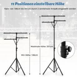 Lichtsaktiv mit robuster Basis tragbares Beleuchtungsativ mit T-Stange bis 45 kg Belastbar Schwarz
