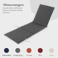 Liegenauflage Auflage für Sonnenliege Polsterauflage für Gartenliege 182 x 59 x 4,5 cm Dunkelgrau