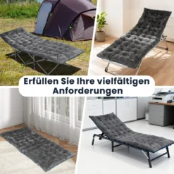 Liegenauflagen 190 x 70 x 7 cm dickes Liegestuhl-Kissen mit 4 Befestigungsbändern Bett-Befestigungstasche Grau