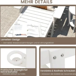 Liegestuhl HDPE Outdoor-Liegesessel mit 4-fach verstellbarer Rückenlehne & drehbarem Getränkehalter Weiß