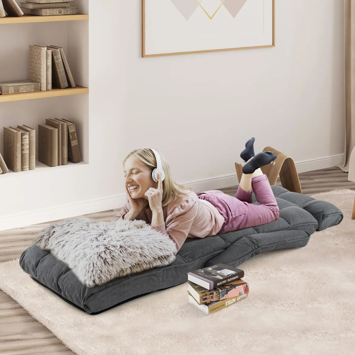 Liegestuhl Klappbares Schlafsofa mit 6 Verstellbaren Positionen 72 x 61 x 46,5 cm Dunkelgrau