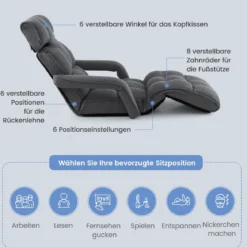 Liegestuhl Klappbares Schlafsofa mit 6 Verstellbaren Positionen 72 x 61 x 46,5 cm Dunkelgrau