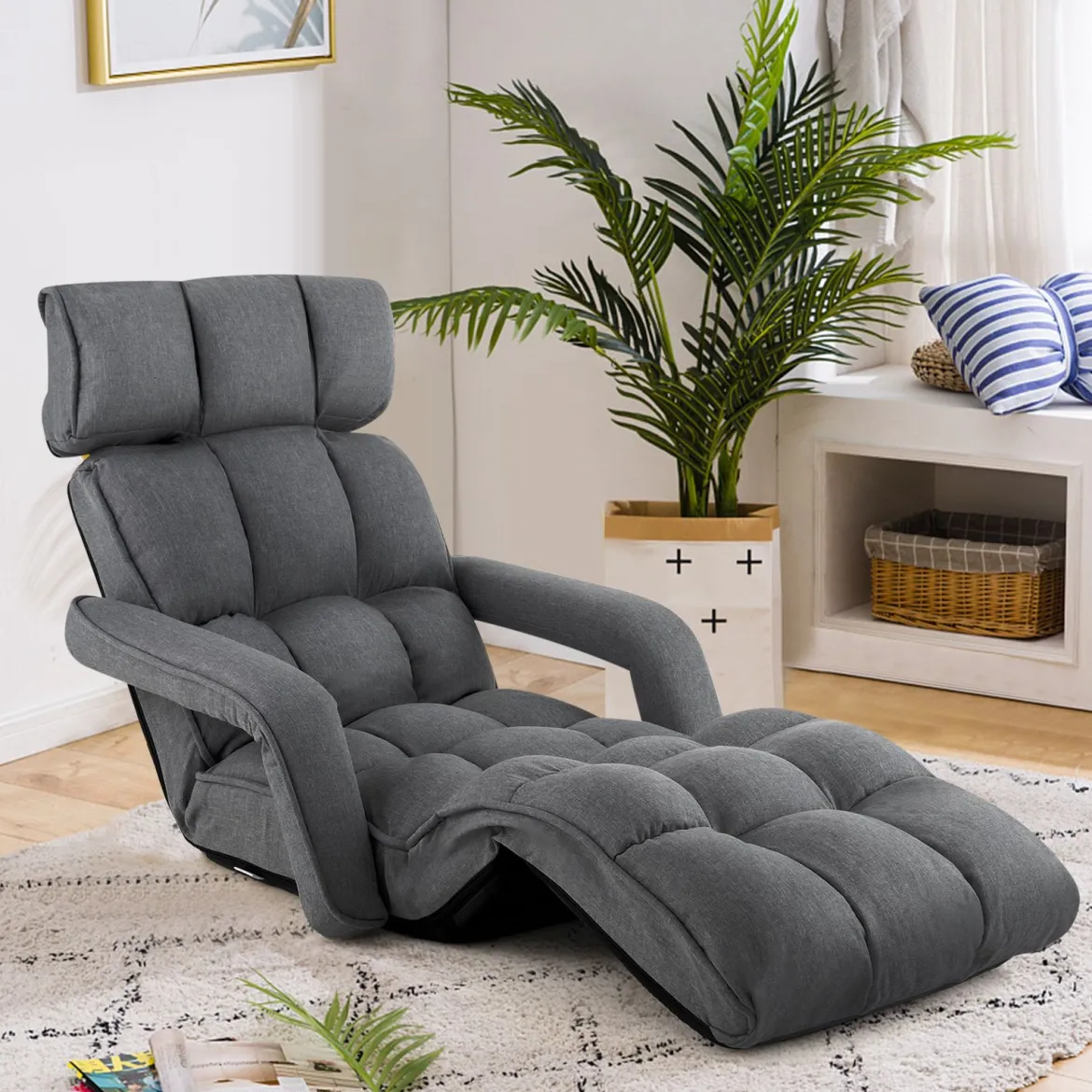 Liegestuhl Klappbares Schlafsofa mit 6 Verstellbaren Positionen 72 x 61 x 46,5 cm Dunkelgrau