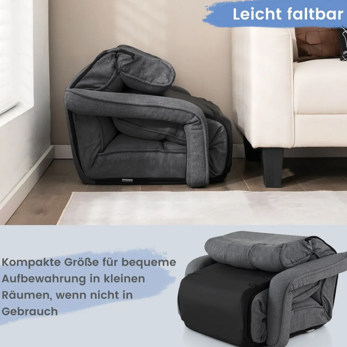 Liegestuhl Klappbares Schlafsofa mit 6 Verstellbaren Positionen 72 x 61 x 46,5 cm Dunkelgrau