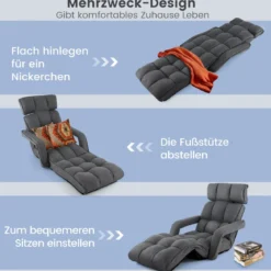 Liegestuhl Klappbares Schlafsofa mit 6 Verstellbaren Positionen 72 x 61 x 46,5 cm Dunkelgrau