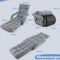 Liegestuhl Klappbares Schlafsofa mit 6 Verstellbaren Positionen 72 x 61 x 46,5 cm Grau