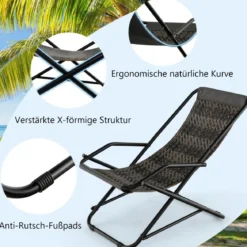 Liegestuhl Klappbar Rattan Strandliege mit Sanfter Schaukelbewegung 106 x 65 x 79 cm Grau