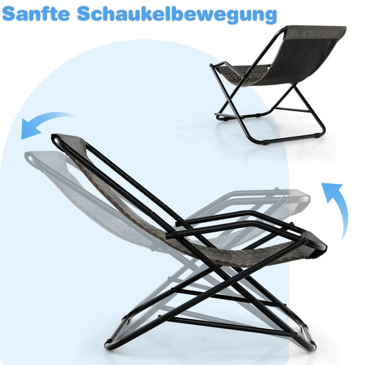 Liegestuhl Klappbar Rattan Strandliege mit Sanfter Schaukelbewegung 106 x 65 x 79 cm Grau