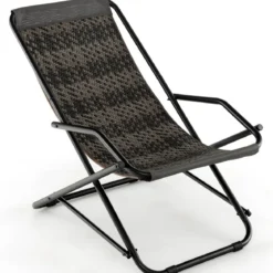 Liegestuhl Klappbar Rattan Strandliege mit Sanfter Schaukelbewegung 106 x 65 x 79 cm Grau