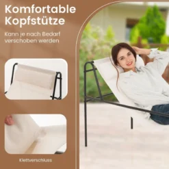 Liegestuhl Loungesessel mit Abnehmbarer Kopfstütze 94 x 62 x 76 cm Beige