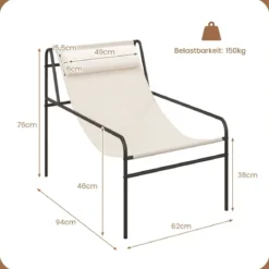 Liegestuhl Loungesessel mit Abnehmbarer Kopfstütze 94 x 62 x 76 cm Beige
