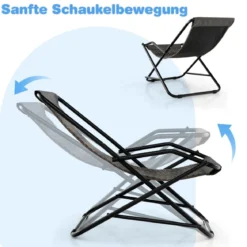 Liegestuhl mit Klapphocker Rattan Strandliege mit sanfter Schaukelbewegung 106 x 65 x 79 cm Grau