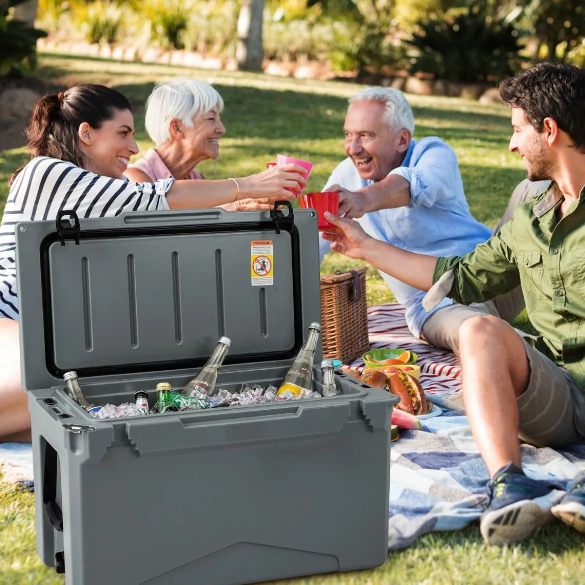 47L Isolierbox Kühlbox tragbar Wärmebehälter mit Flaschenöffner und Abflusssystem 69 x 37 x 42 cm Grau