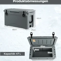 47L Isolierbox Kühlbox tragbar Wärmebehälter mit Flaschenöffner und Abflusssystem 69 x 37 x 42 cm Grau