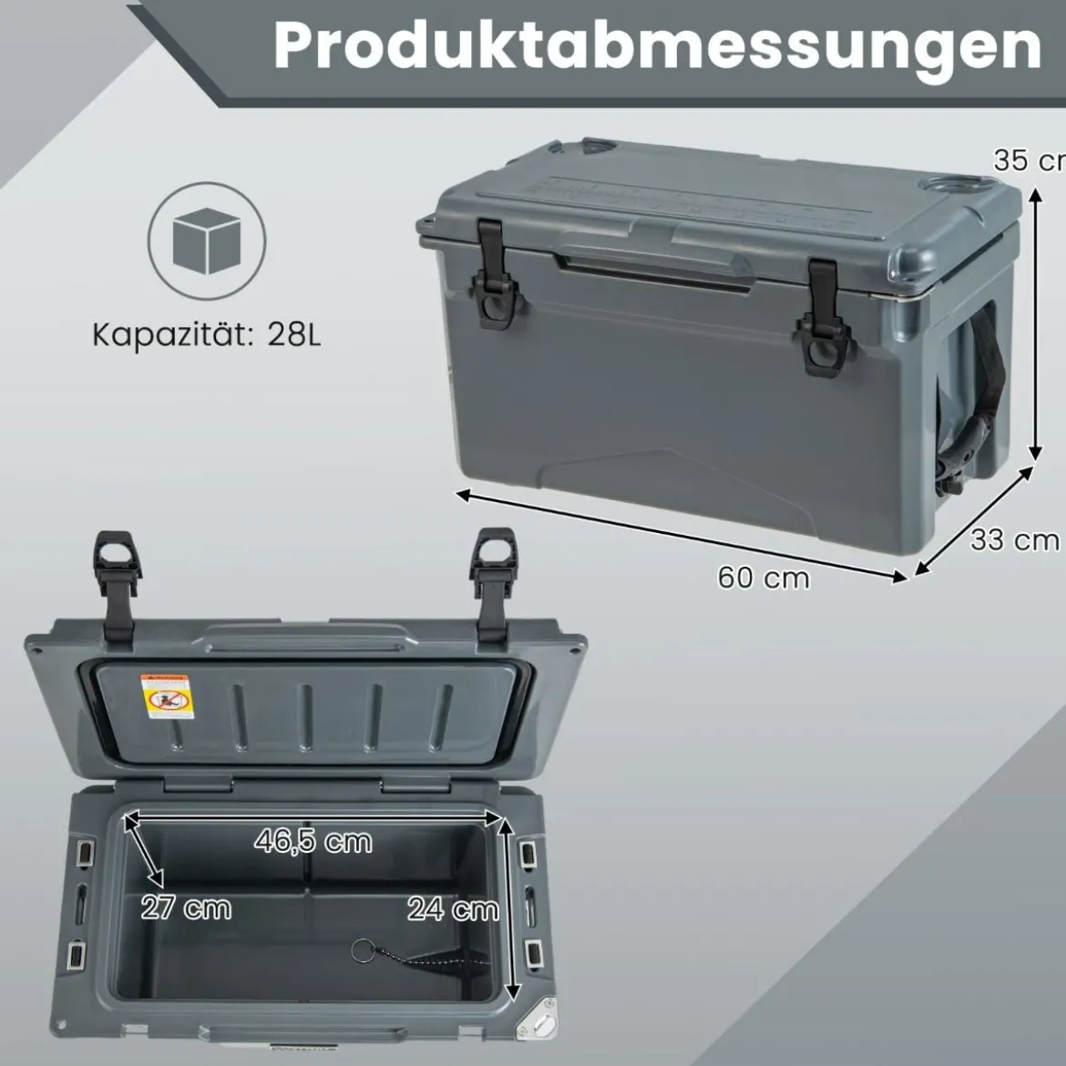28L Isolierbox mit Flaschenöffner & Griff Tragbare Kühlbox Wärmebehälter für Camping Grau