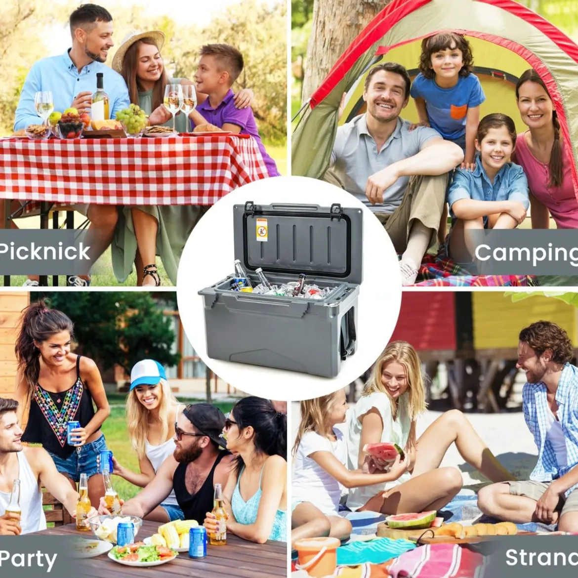 28L Isolierbox mit Flaschenöffner & Griff Tragbare Kühlbox Wärmebehälter für Camping Grau