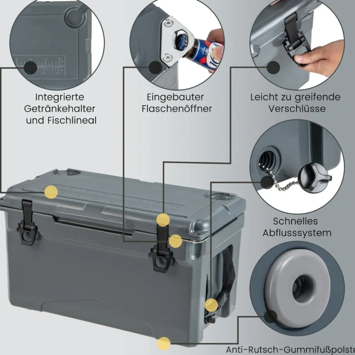 28L Isolierbox mit Flaschenöffner & Griff Tragbare Kühlbox Wärmebehälter für Camping Grau