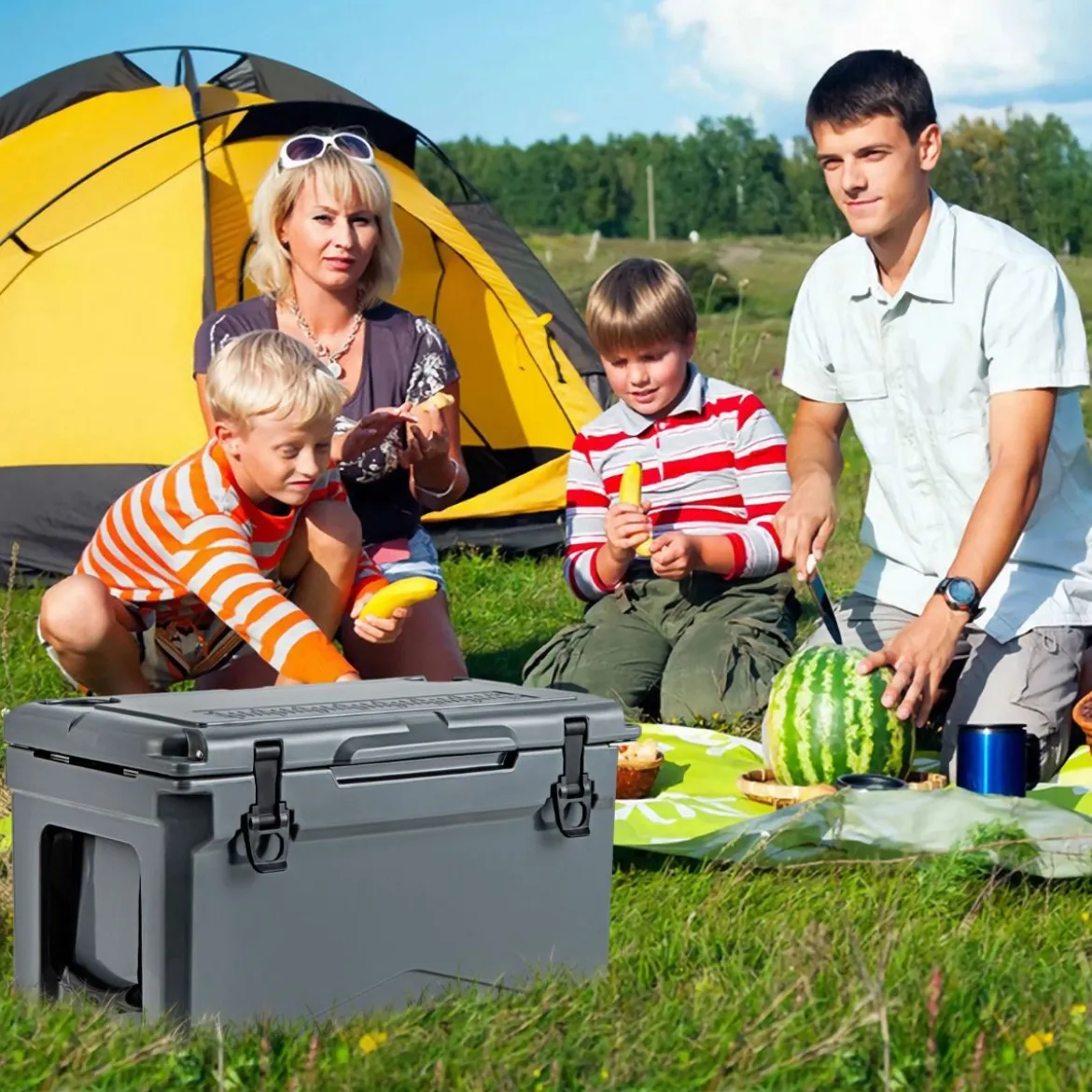 28L Isolierbox mit Flaschenöffner & Griff Tragbare Kühlbox Wärmebehälter für Camping Grau