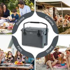 23L Isolierbox mit Flaschenöffner & Griff Tragbare Kühlbox Wärmebehälter für Camping Grau