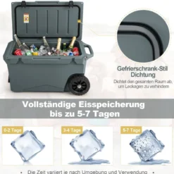 71L Isolierbox mit Flaschenöffner & Griff & Rädern Tragbare Kühlbox Wärmebehälter Grau