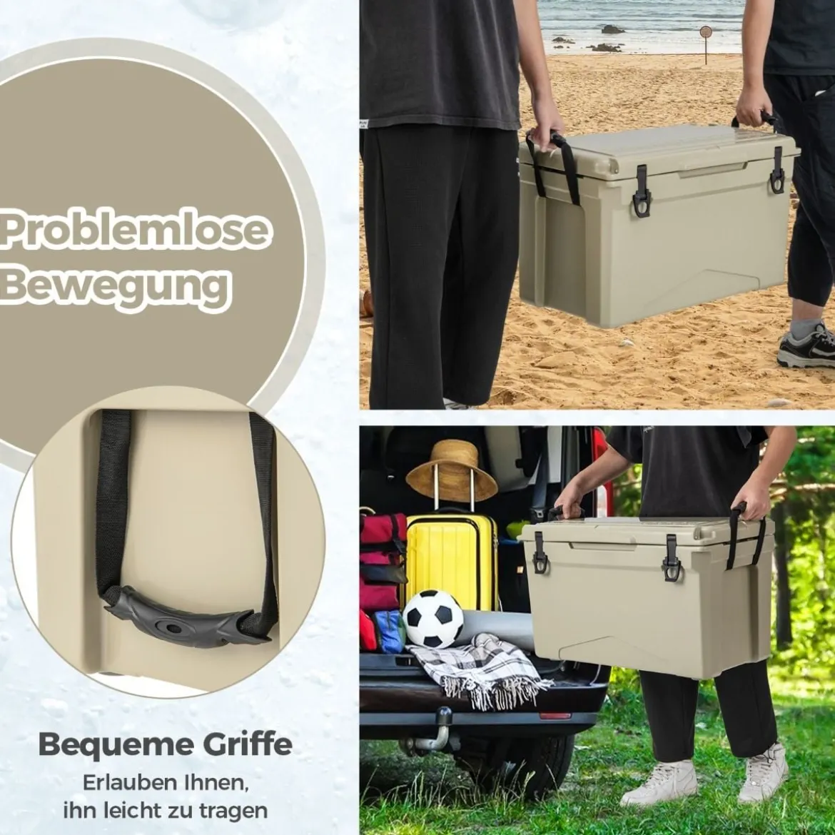 47L Isolierbox mit Flaschenöffner & Griff Tragbare Kühlbox Wärmebehälter für Camping Kahki