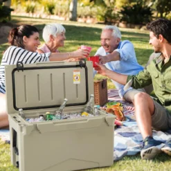 47L Isolierbox mit Flaschenöffner & Griff Tragbare Kühlbox Wärmebehälter für Camping Kahki
