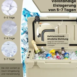 28L Isolierbox mit Flaschenöffner & Griff Tragbare Kühlbox Wärmebehälter für Camping Kahki