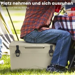 28L Isolierbox mit Flaschenöffner & Griff Tragbare Kühlbox Wärmebehälter für Camping Kahki