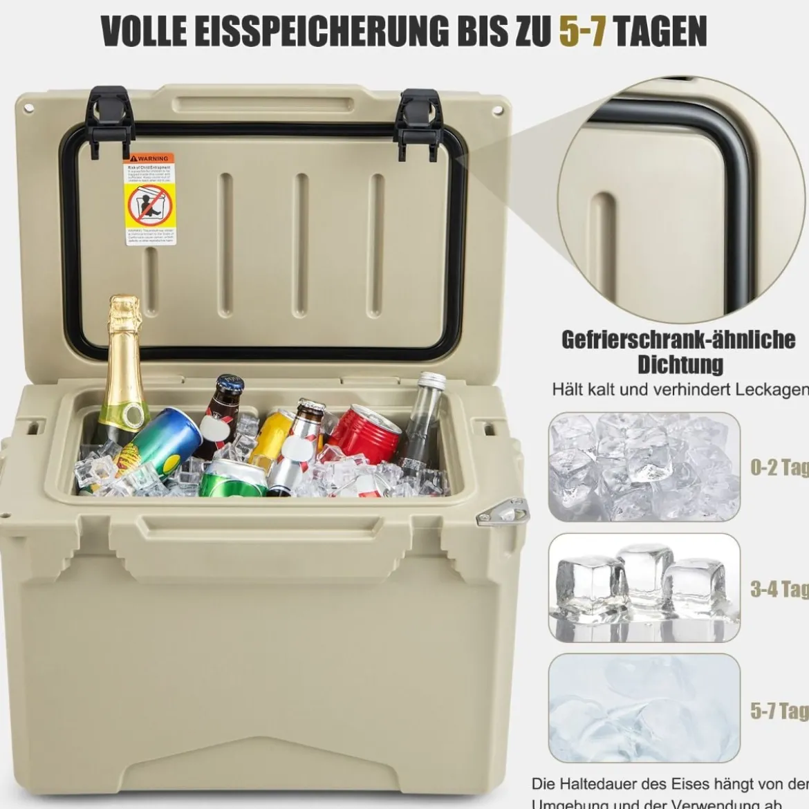 23L Isolierbox mit Flaschenöffner & Griff Tragbare Kühlbox Wärmebehälter für Camping Kahki
