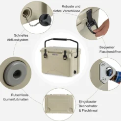 23L Isolierbox mit Flaschenöffner & Griff Tragbare Kühlbox Wärmebehälter für Camping Kahki