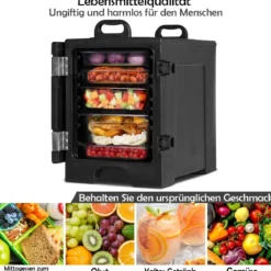 77L Isolierbox 5 Pfannen Speiseträger Kühlbox Speisen Wärmebehälter Speiseträger 61,5 x 41,5 x 63 cm Schwarz