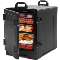 77L Isolierbox 5 Pfannen Speiseträger Kühlbox Speisen Wärmebehälter Speiseträger 61,5 x 41,5 x 63 cm Schwarz