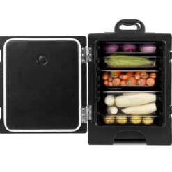 77L Isolierbox 5 Pfannen Speiseträger Kühlbox Speisen Wärmebehälter Speiseträger 61,5 x 41,5 x 63 cm Schwarz