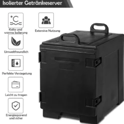 77L Isolierbox 5 Pfannen Speiseträger Kühlbox Speisen Wärmebehälter Speiseträger 61,5 x 41,5 x 63 cm Schwarz