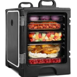 77L Isolierbox 5 Pfannen Speiseträger Kühlbox Speisen Wärmebehälter Speiseträger 61,5 x 41,5 x 63 cm Schwarz