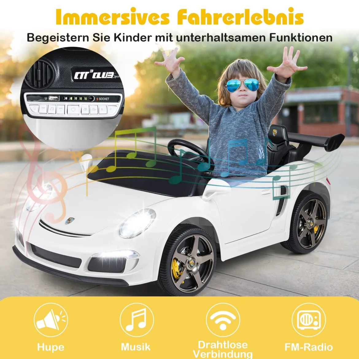 Lizenzierter RUF Kinder-Elektroauto 24V Akku betriebener Elektrofahrzeug mit Eltern-Fernbedienung Weiß
