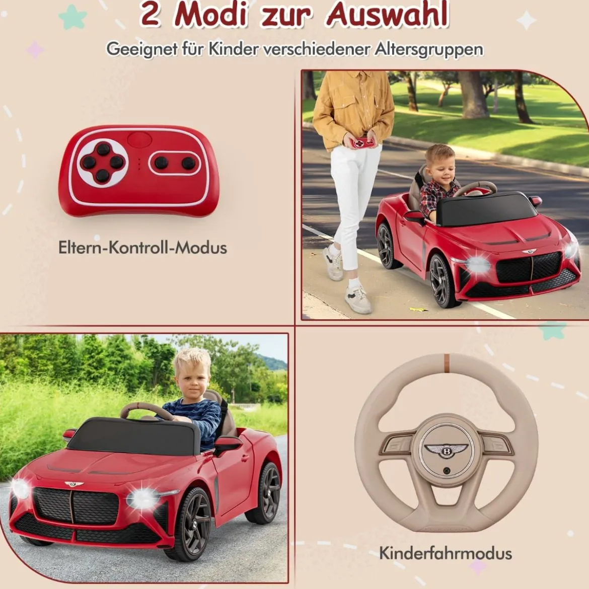 Lizenziertes Bentley Bacalar Kinderfahrzeug mit Fernbedienung & Scherentüren & Federung Rot