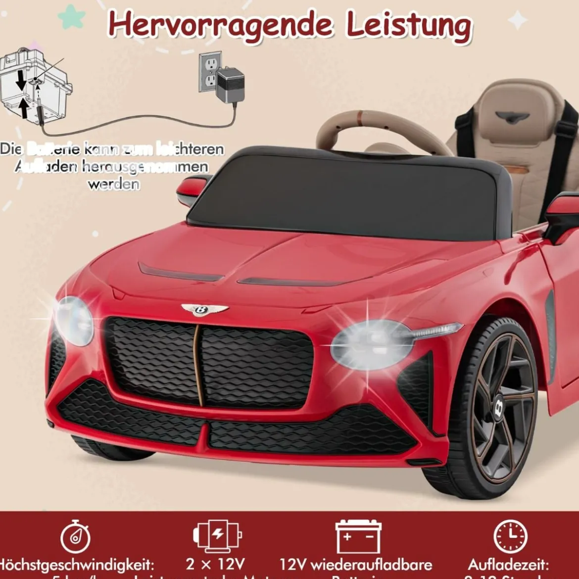 Lizenziertes Bentley Bacalar Kinderfahrzeug mit Fernbedienung & Scherentüren & Federung Rot