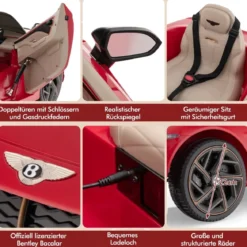 Lizenziertes Bentley Bacalar Kinderfahrzeug mit Fernbedienung & Scherentüren & Federung Rot