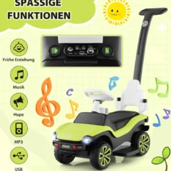 Lizenziertes 3-in-1-Rutschauto von Volkswagen Kinderauto mit Dreifach verstellbarem Schiebegriff 96 x 40 x 93 Grün