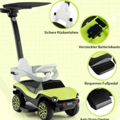 Lizenziertes 3-in-1-Rutschauto von Volkswagen Kinderauto mit Dreifach verstellbarem Schiebegriff 96 x 40 x 93 Grün