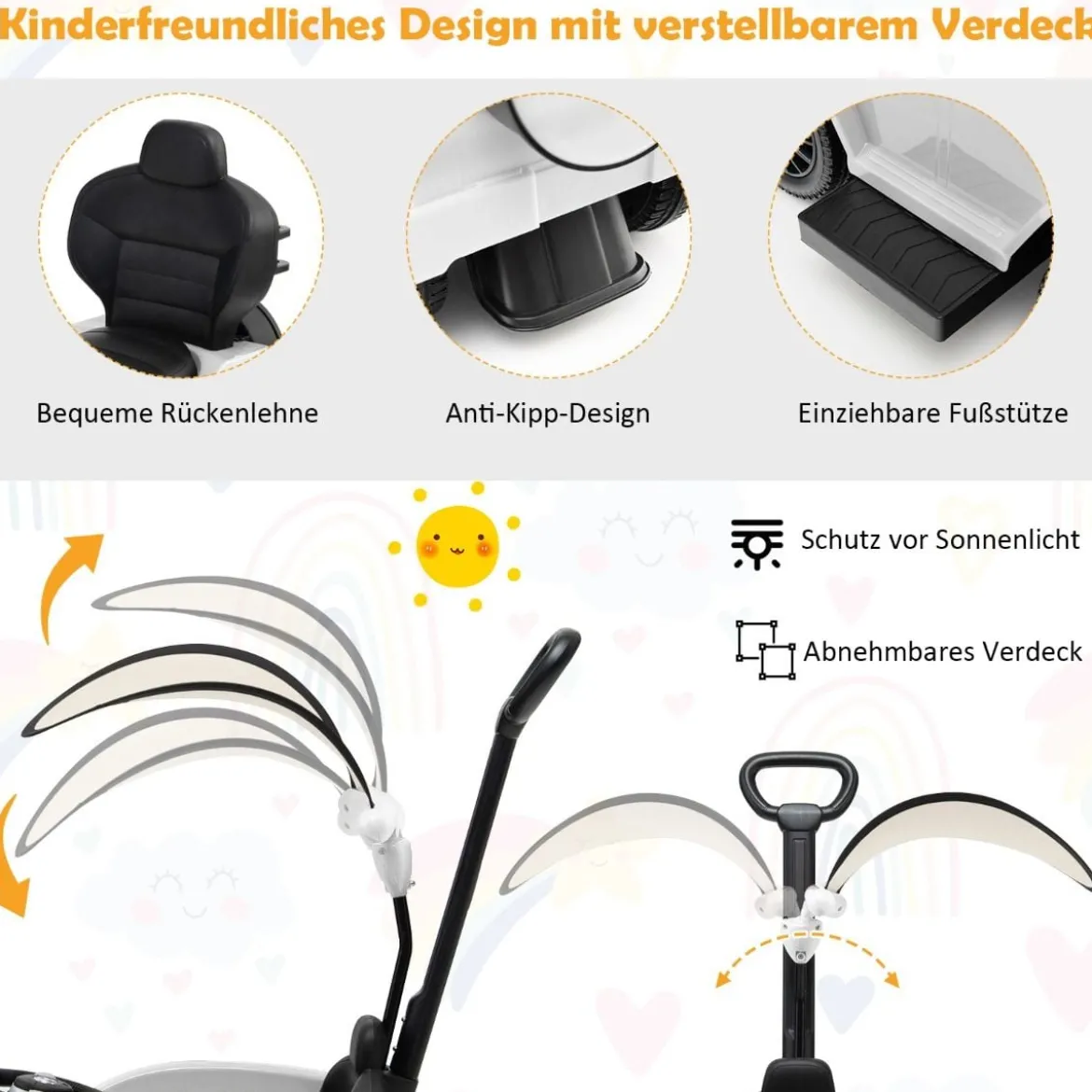 Lizenziertes Mercedes Benz Kinderfahrzeug mit Verstellbarem Sonnendach &Elterngriff Kinderwagen