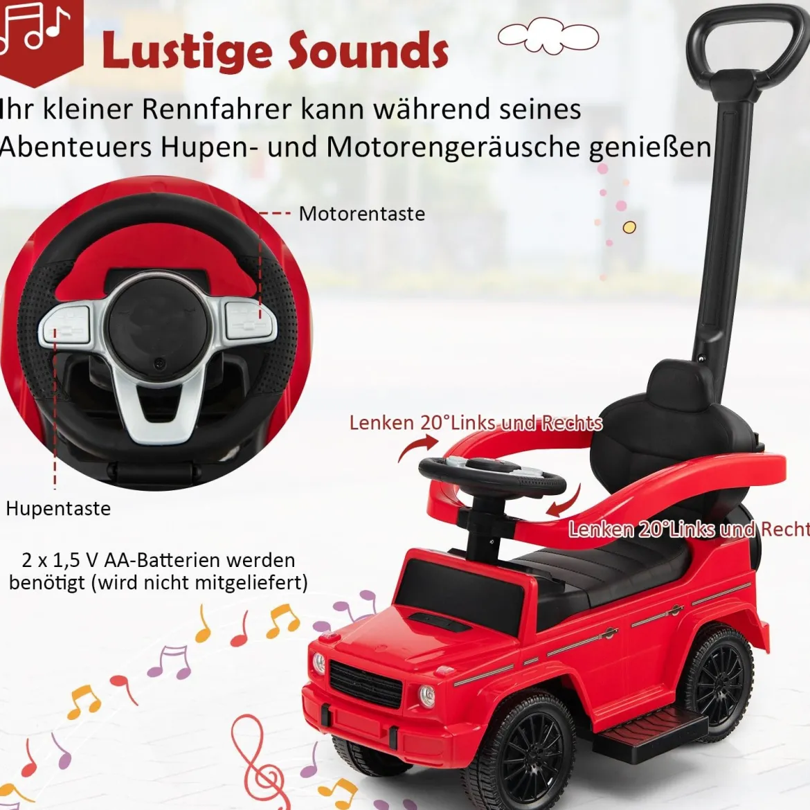 Lizenziertes Mercedes Benz Kinderfahrzeug mit Verstellbarem Sonnendach &Elterngriff Kinderwagen